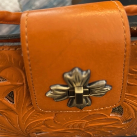 Patricia Nash Rosina Handbag,  Sun Yellow Color, Tooled Leather, EUC - Picture 7 of 11